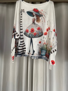 Grey hat cat lady patterned jumper