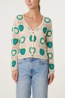 Crochet heart cardigan green M/L
