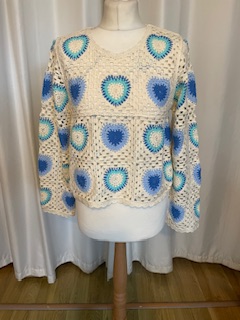 Crochet heart jumper blue S/M