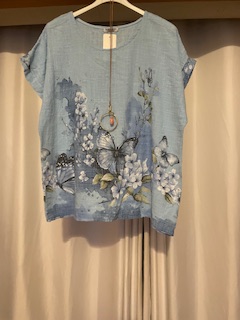 Butterfly cotton top pale blue