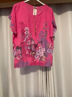 Butterfly cotton top cerise